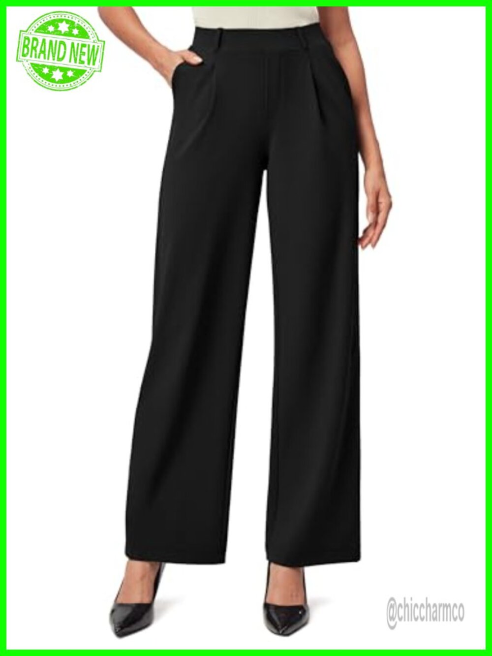 Stretchy Wide Leg Dress Pants Pull On High Waisted Business Casual Work